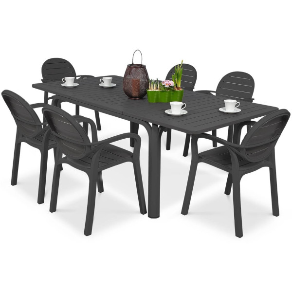 Zestaw ogrodowy stół + 6 krzeseł w włoskim stylu Nardi PALMA/ALLORO dla sześciu osób w kolorze antracytowym