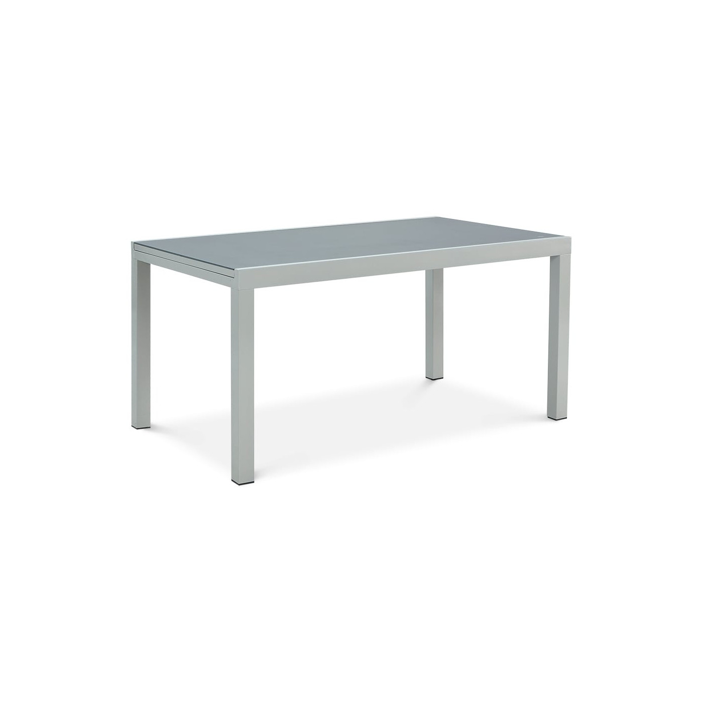 Szary, rozkładany stół jadalniany BRISBANE z blatem z hartowanego szkła w podstawowej konfiguracji