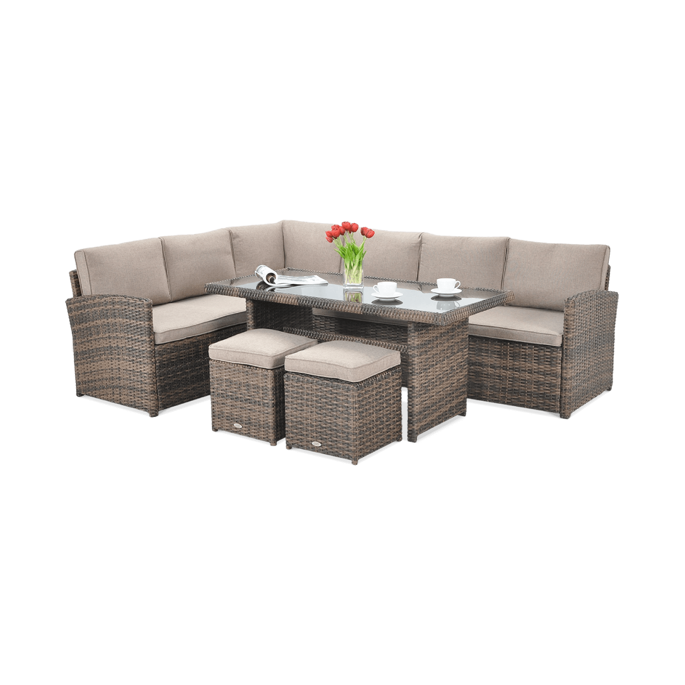 Narożnik technorattanowy SALO + PUFY w kolorze brązowym