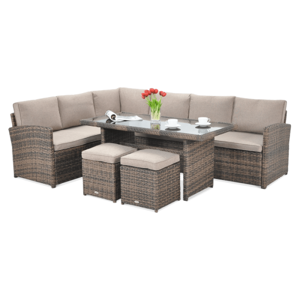 Narożnik technorattanowy SALO + PUFY w kolorze brązowym