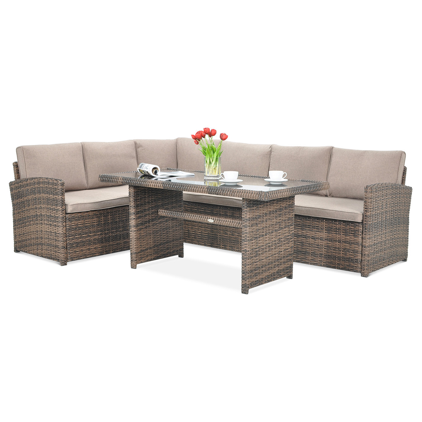 Zestaw Technorattanowy SALO z narożnikiem i stolkiem z zastawą