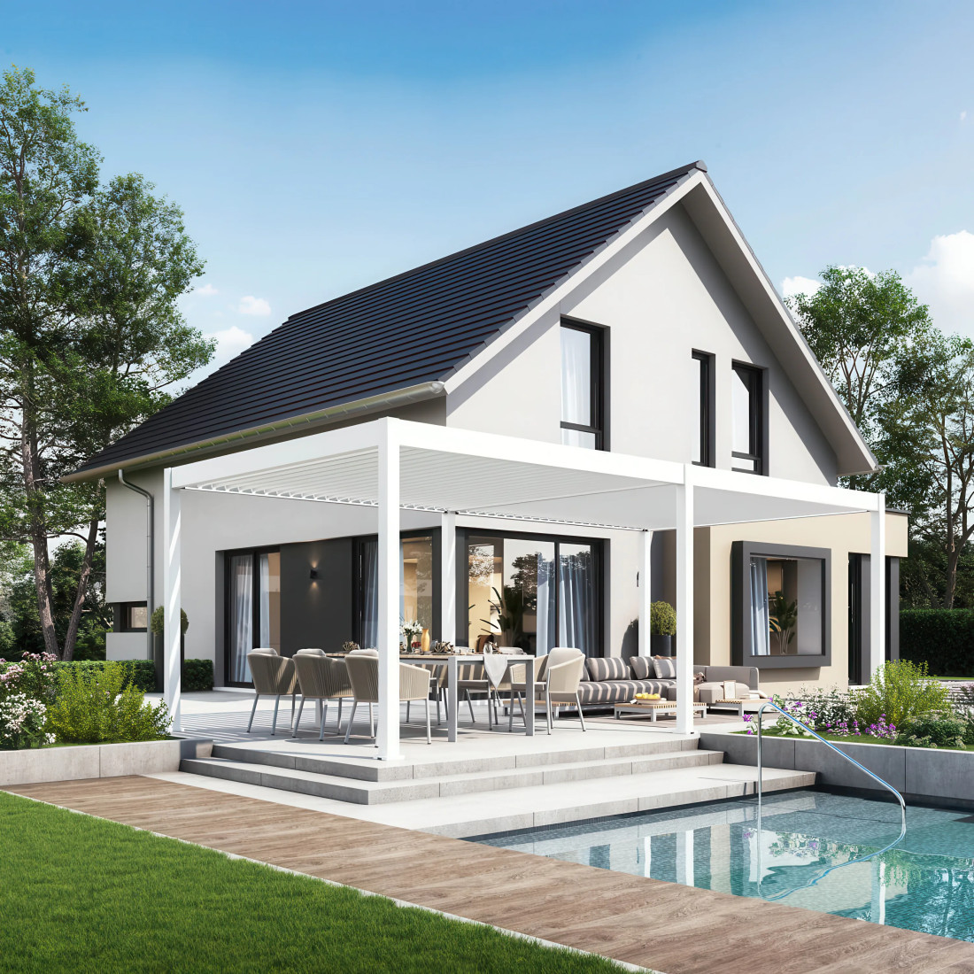 DELUXE AUTOMATIC+LED 3.6x7.2 PERGOLA TARASOWA WHITE