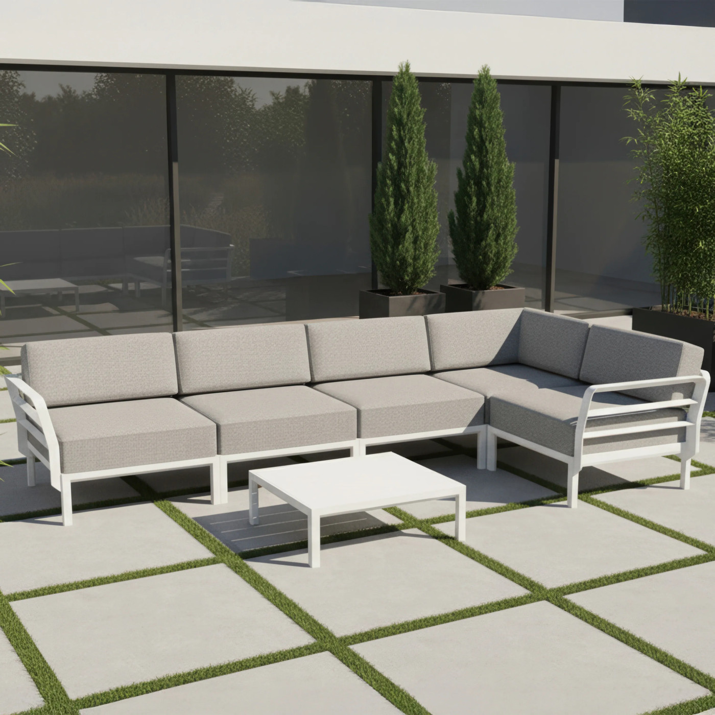 MAXIMO 5 CORNER GESSO-LAVA+MAXIMO TABLE GESSO