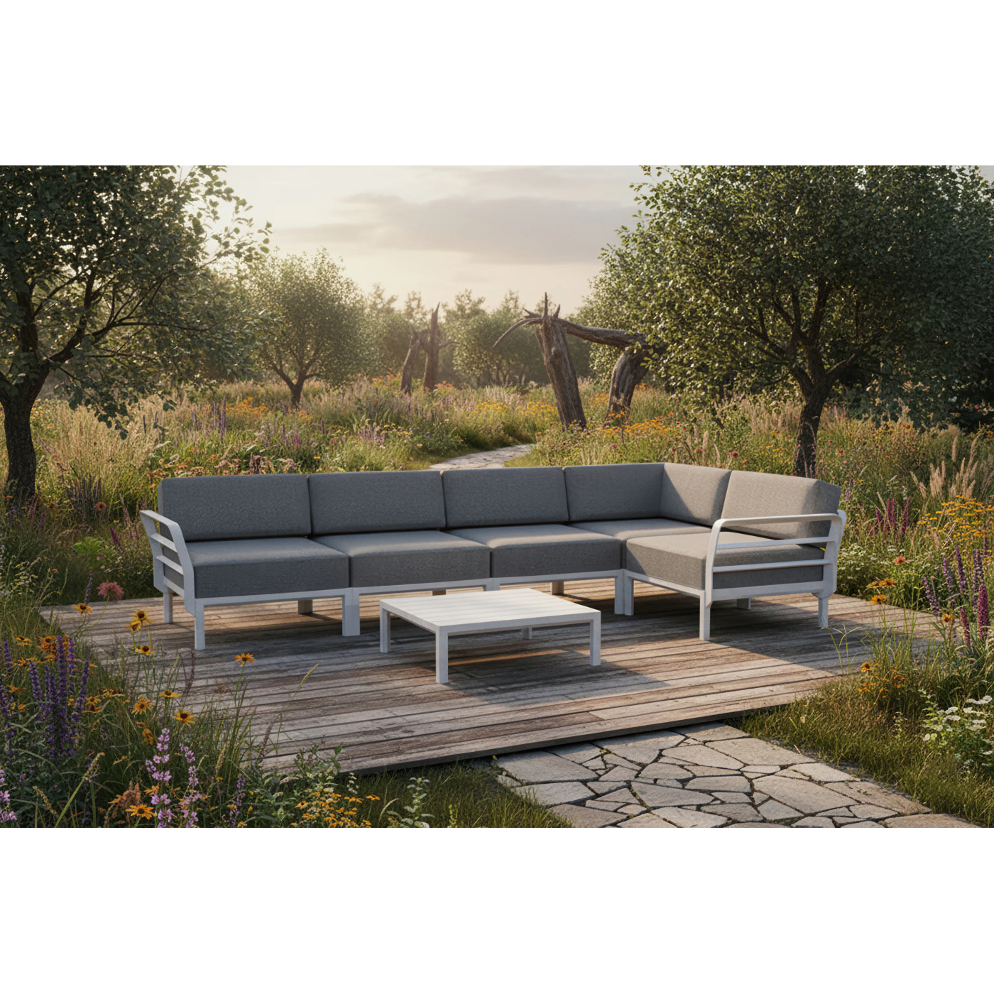 MAXIMO 5 CORNER GESSO-LAVA+MAXIMO TABLE GESSO