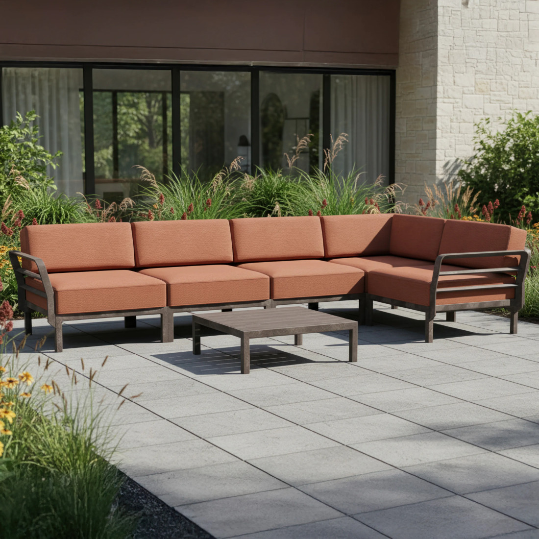 MAXIMO 5 BASALTO-CANNELLA CORNER SOFA + MAXIMO BASALTO TABLE