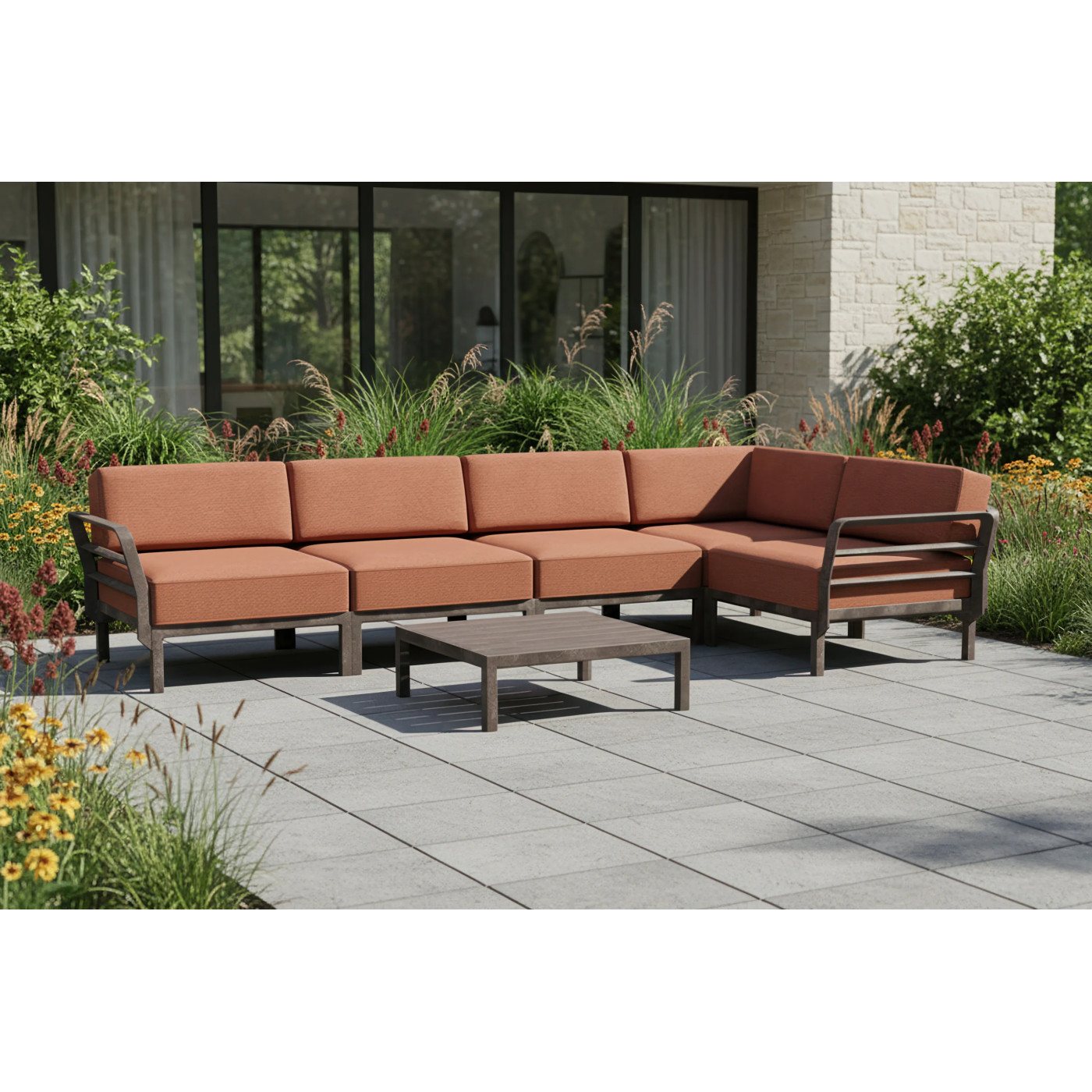 MAXIMO 5 BASALTO-CANNELLA CORNER SOFA + MAXIMO BASALTO TABLE