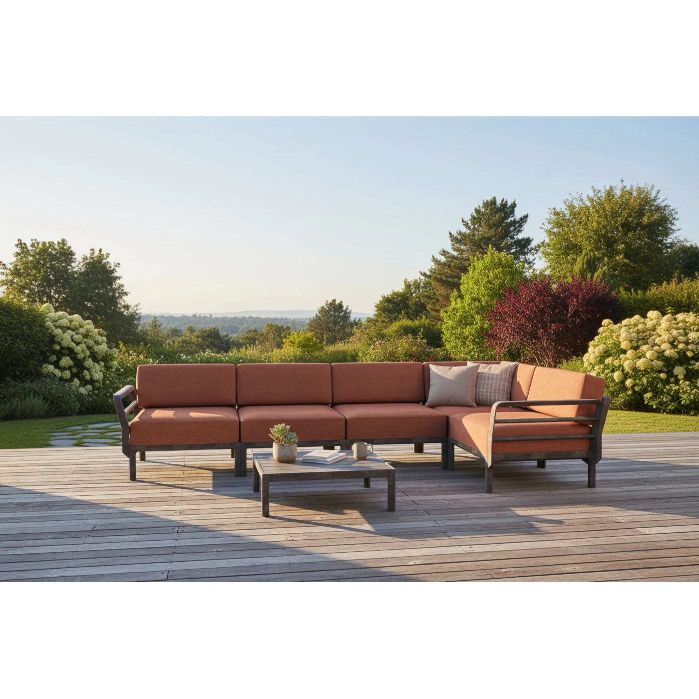 MAXIMO 5 BASALTO-CANNELLA CORNER SOFA + MAXIMO BASALTO TABLE