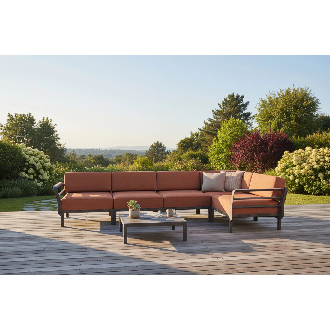 MAXIMO 5 BASALTO-CANNELLA CORNER SOFA + MAXIMO BASALTO TABLE