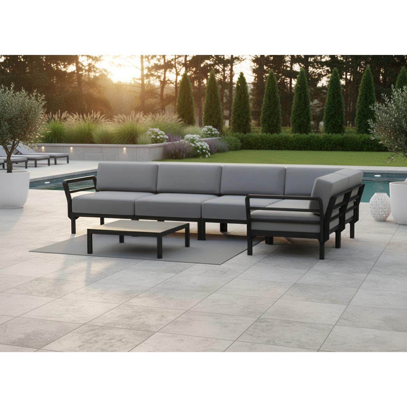 MAXIMO 5 BASALTO-LAVA CORNER SOFA + MAXIMO BASALTO TABLE