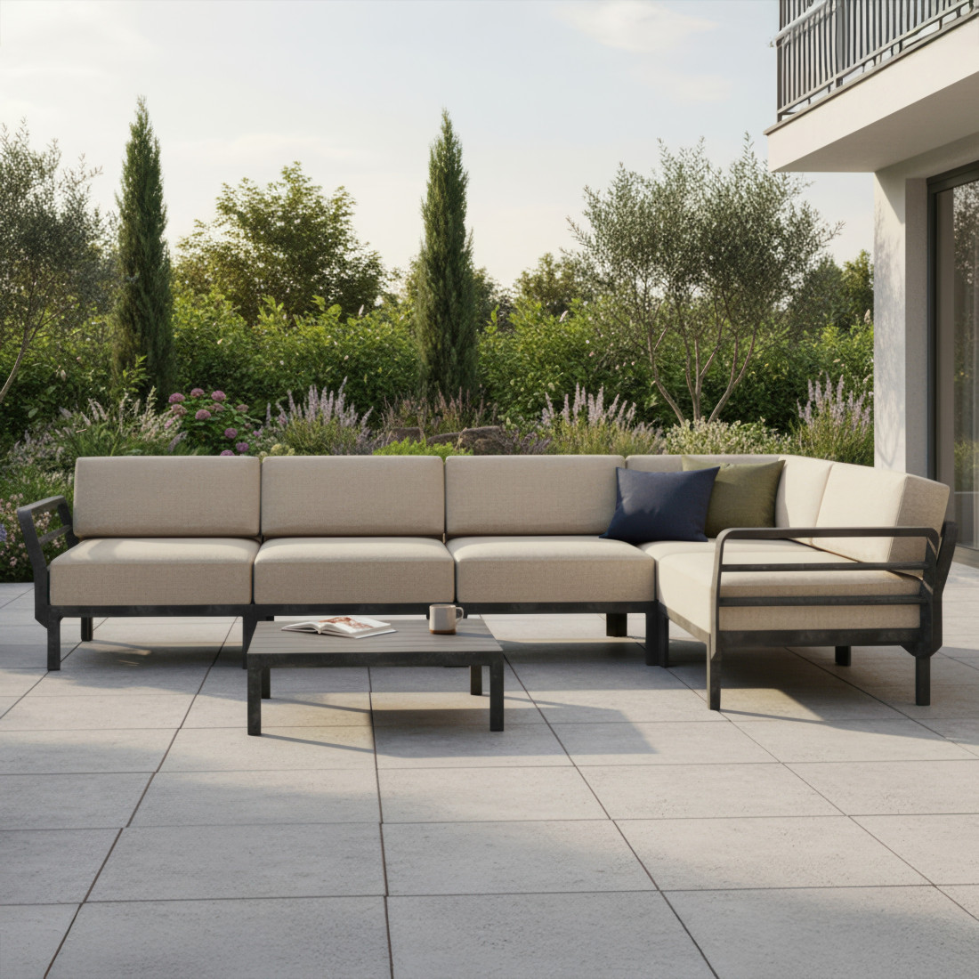 MAXIMO 5 BASALTO-PERLA CORNER SOFA + MAXIMO BASALTO TABLE