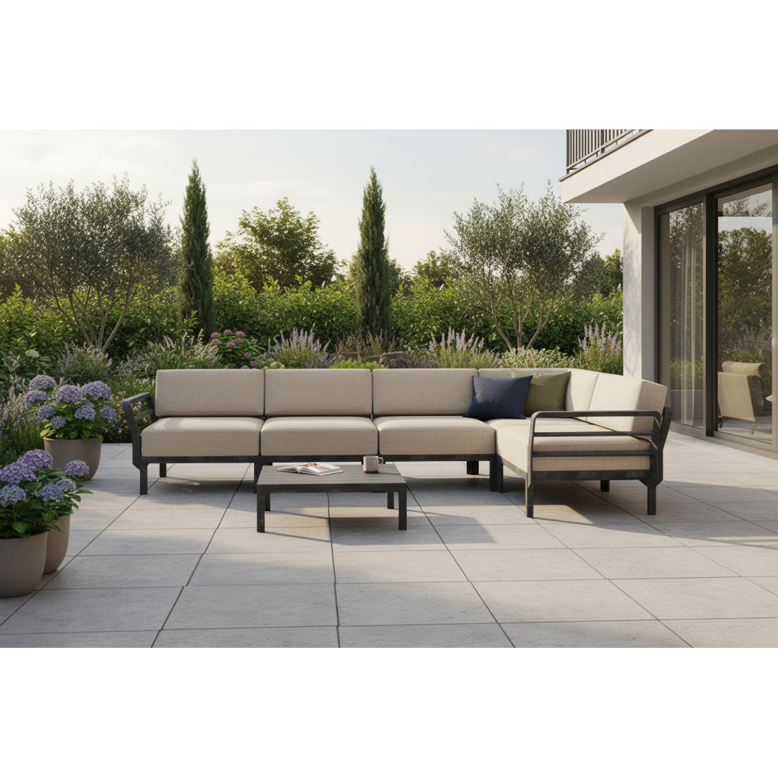 MAXIMO 5 BASALTO-PERLA CORNER SOFA + MAXIMO BASALTO TABLE