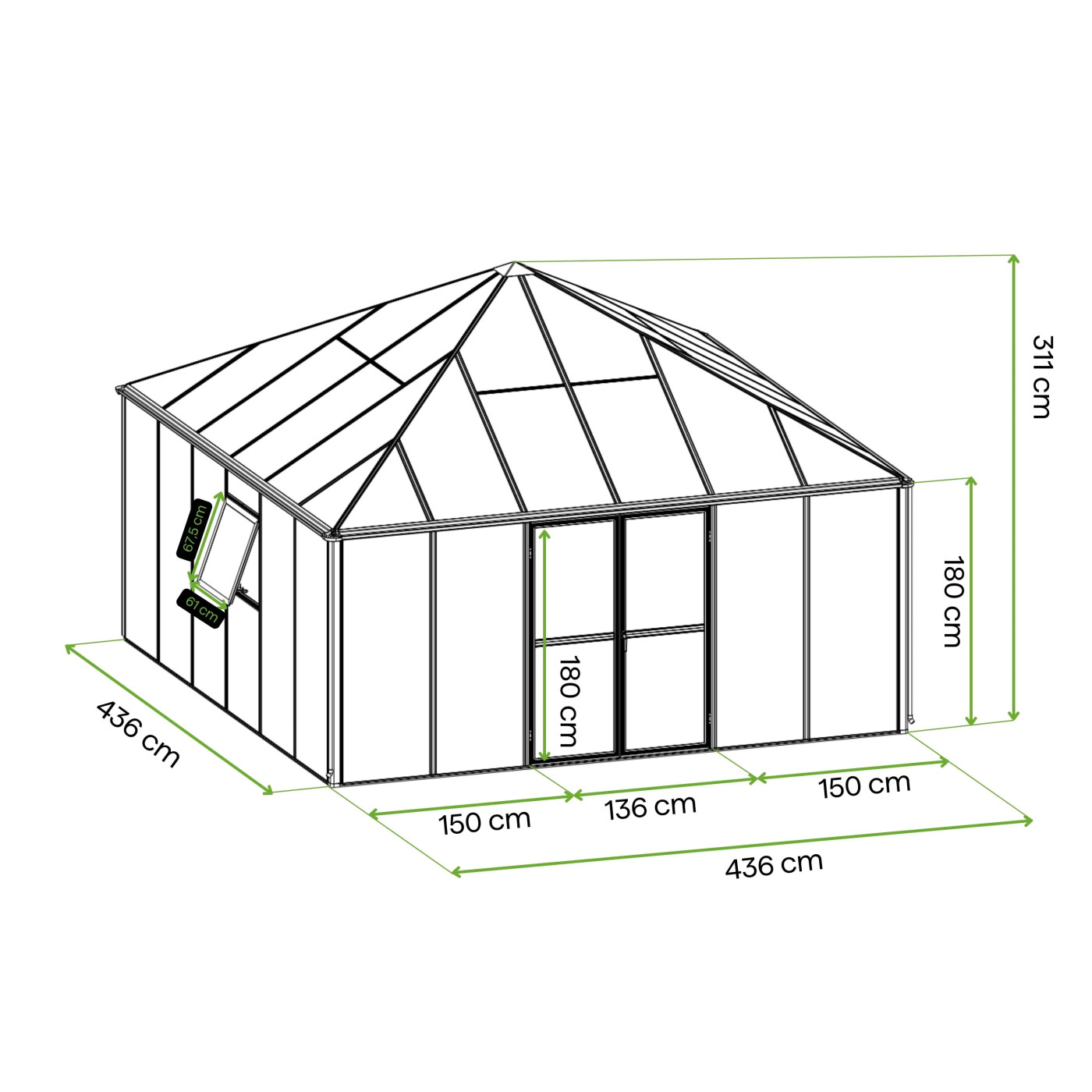 BROADWAY 436x436 WINTER GARDEN (SOLID PC+GLASS) BLACK