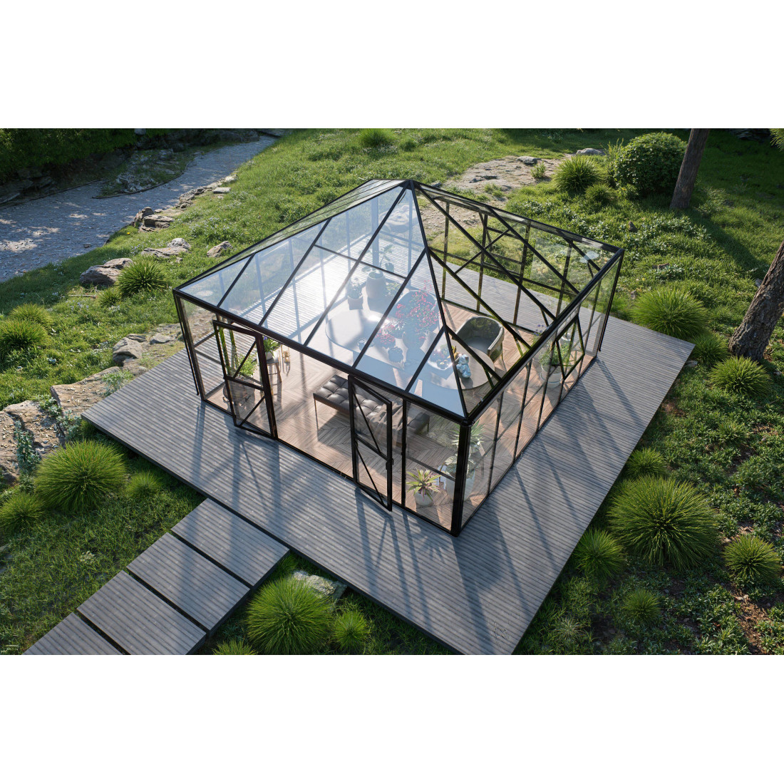 BROADWAY 436x436 WINTER GARDEN (SOLID PC+GLASS) BLACK