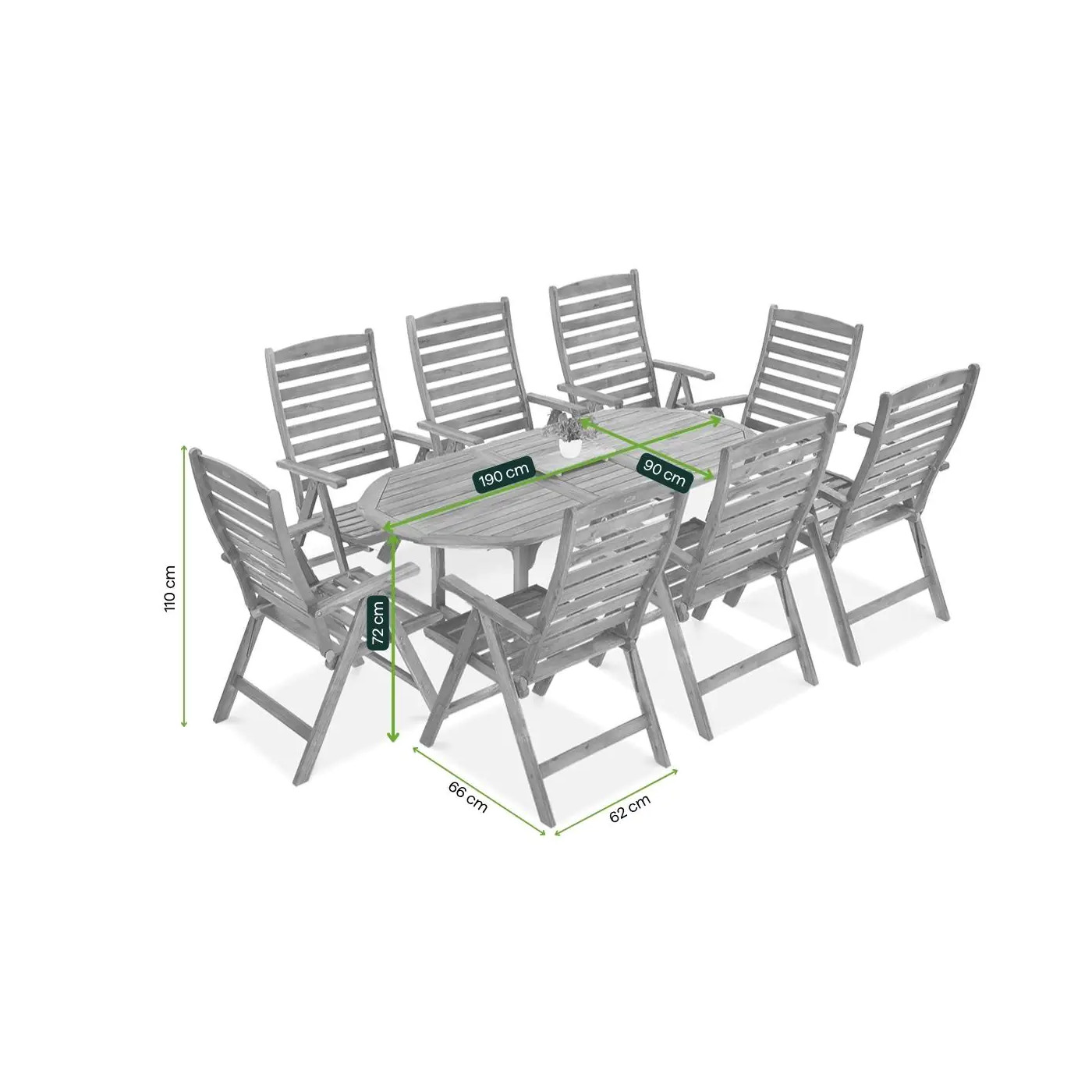 AKADIA DINING 190/8 ACACIA WOOD SET