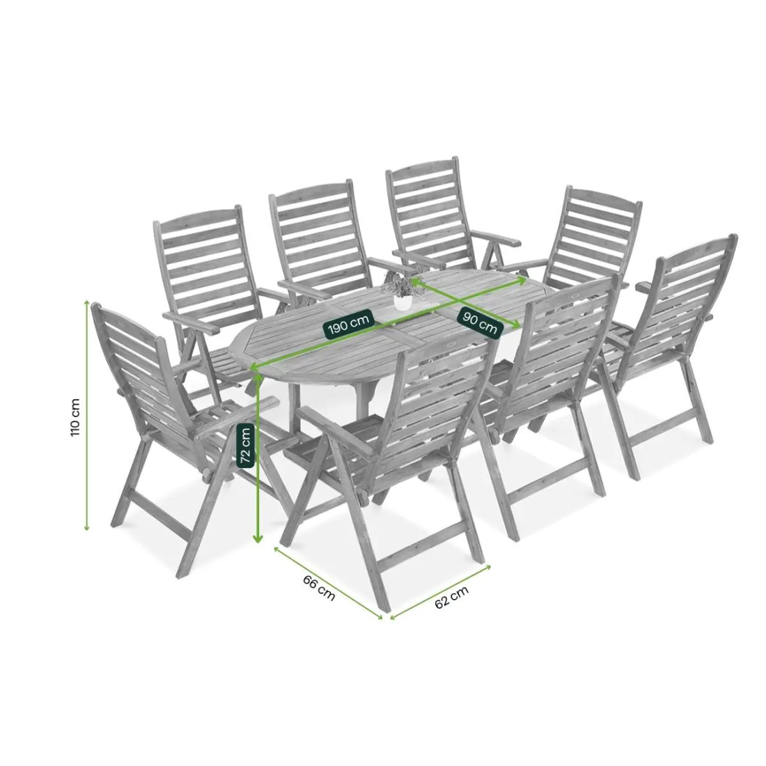 AKADIA DINING 190/8 ACACIA WOOD SET