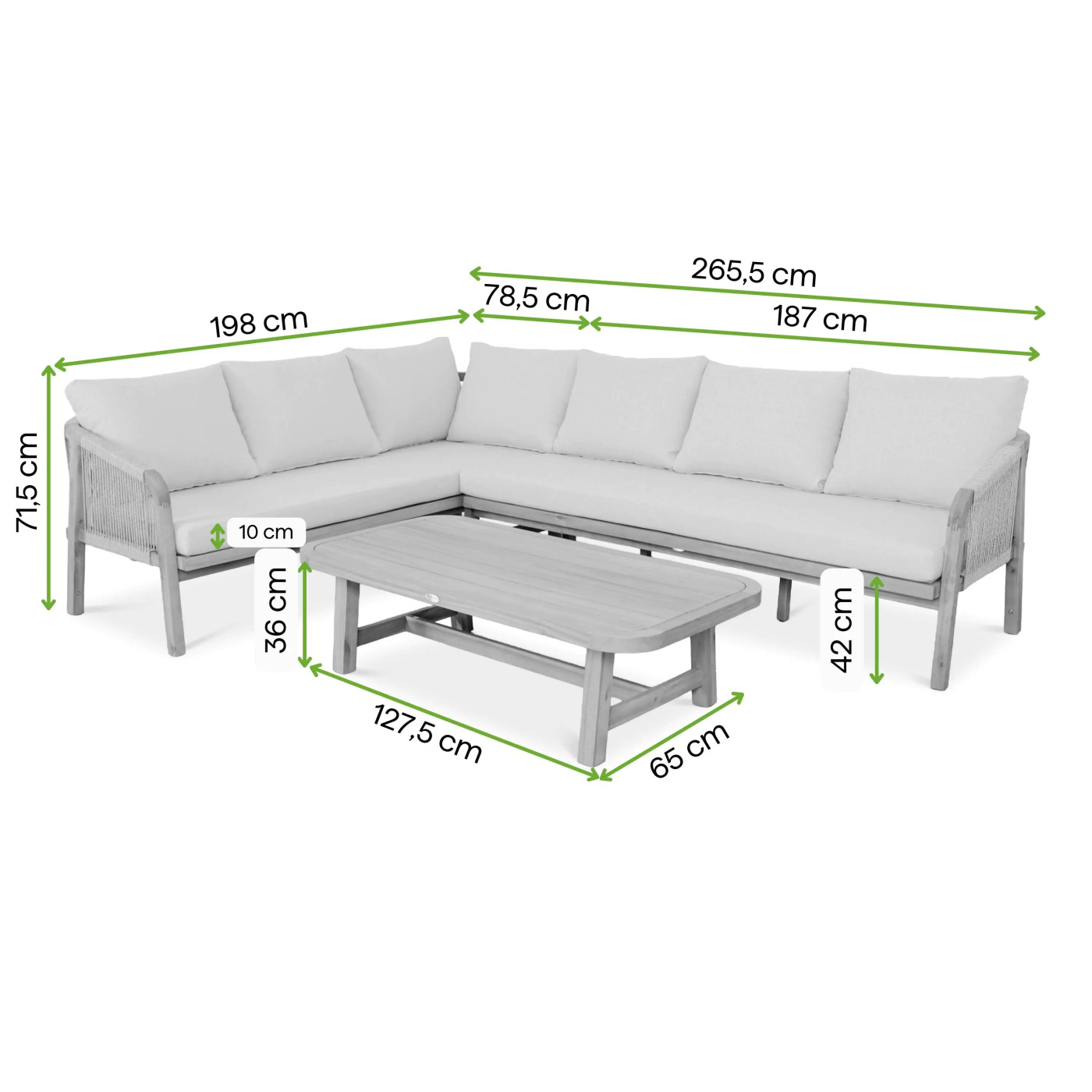 CAFFE CORNER SOFA ACACIA WOOD