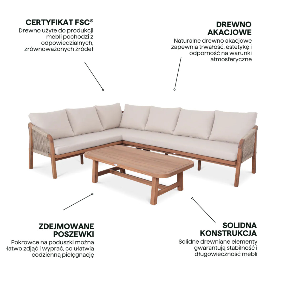 CAFFE CORNER SOFA ACACIA WOOD