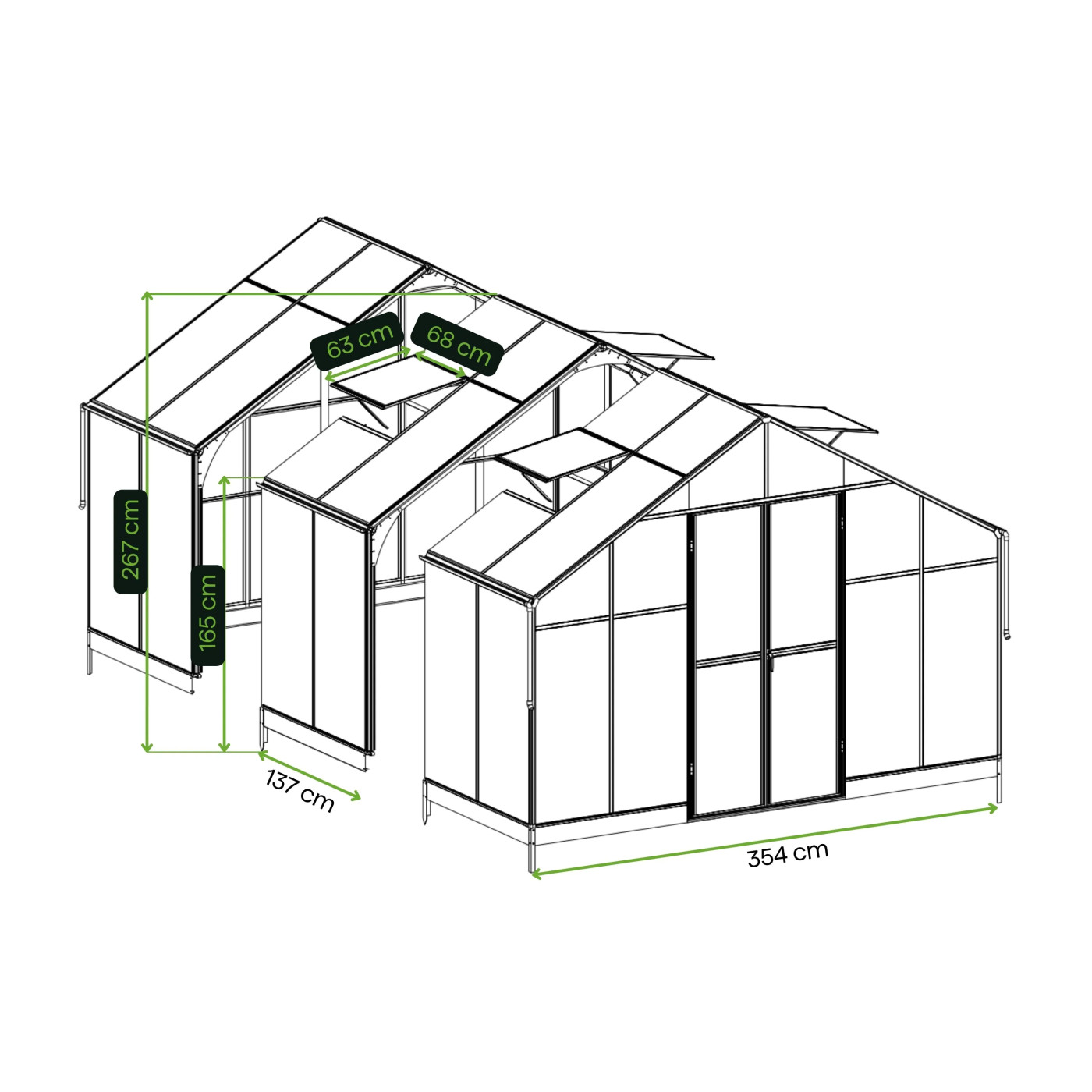 SOLID PC GREENHOUSE MODULE 137x354 BLACK