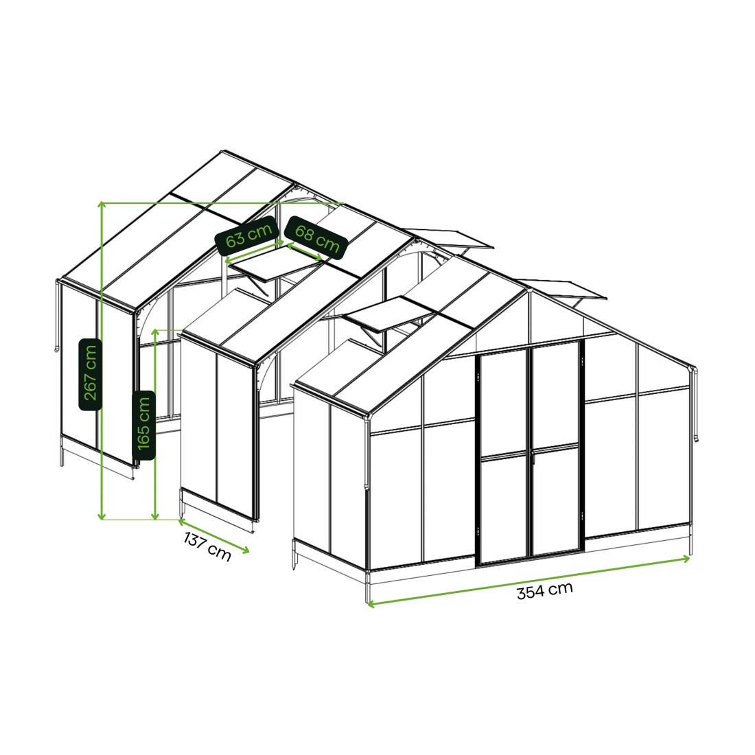 SOLID PC GREENHOUSE MODULE 137x354 BLACK