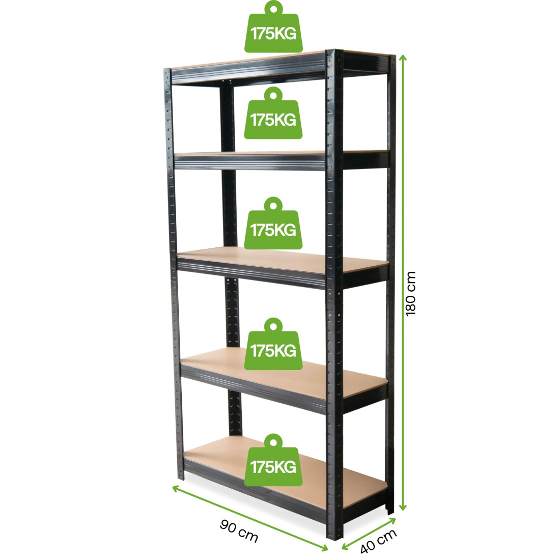 METAL SHELVING UNIT 180x90x40CM BLACK