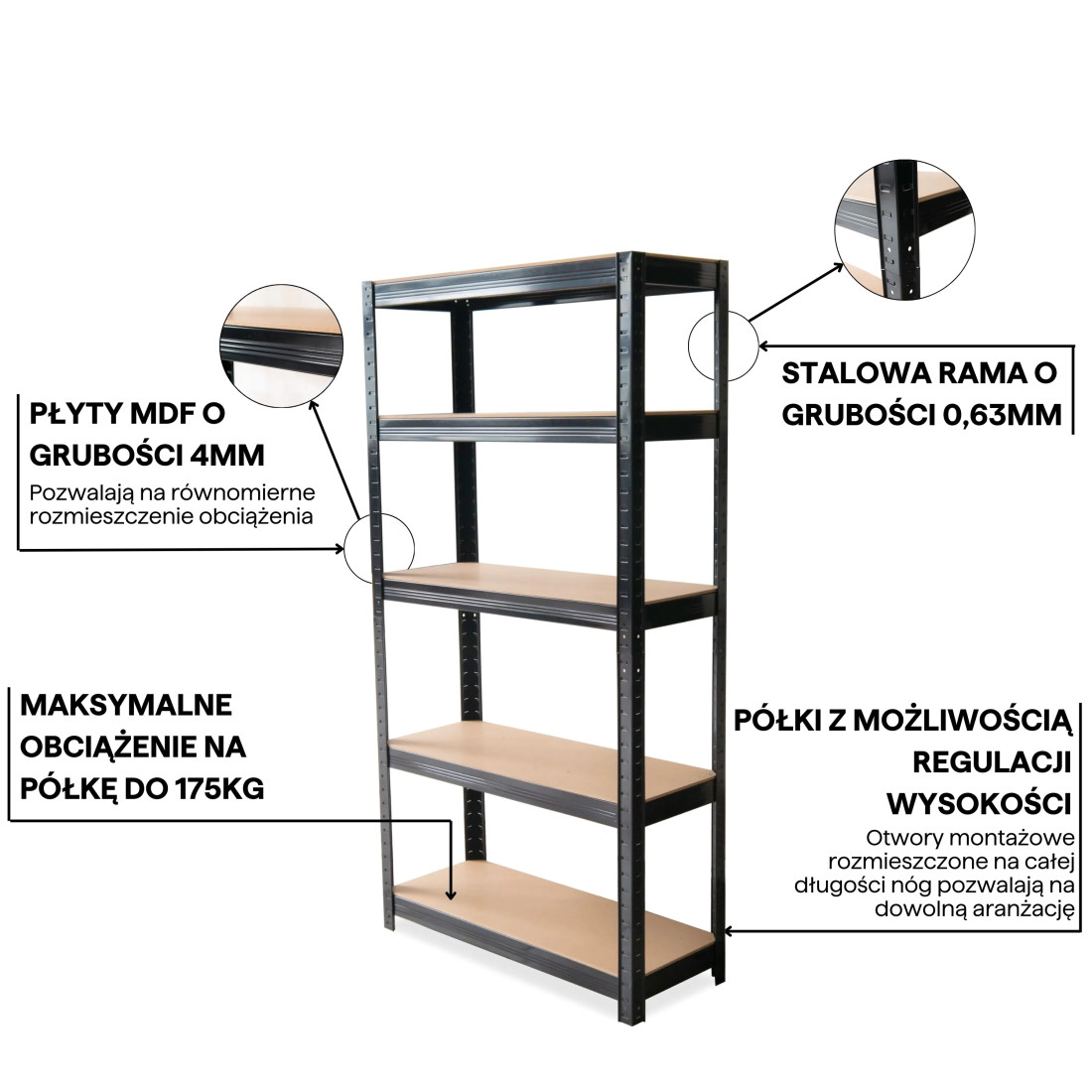METAL SHELVING UNIT 180x90x40CM BLACK