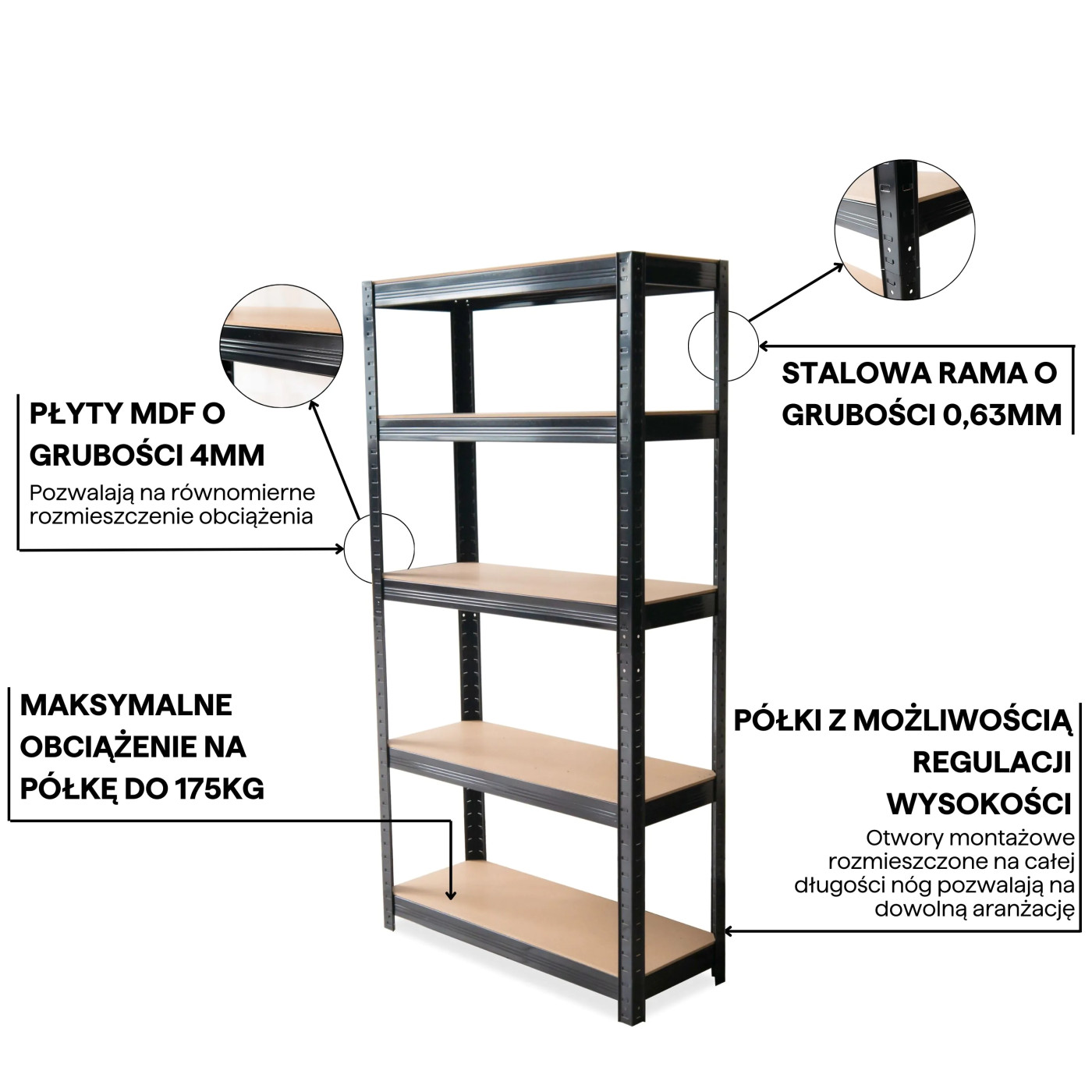 METAL SHELVING UNIT 180x90x30CM BLACK