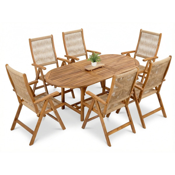 AKADIA ROPE DINING 190/6 ZESTAW ACACIA WOOD