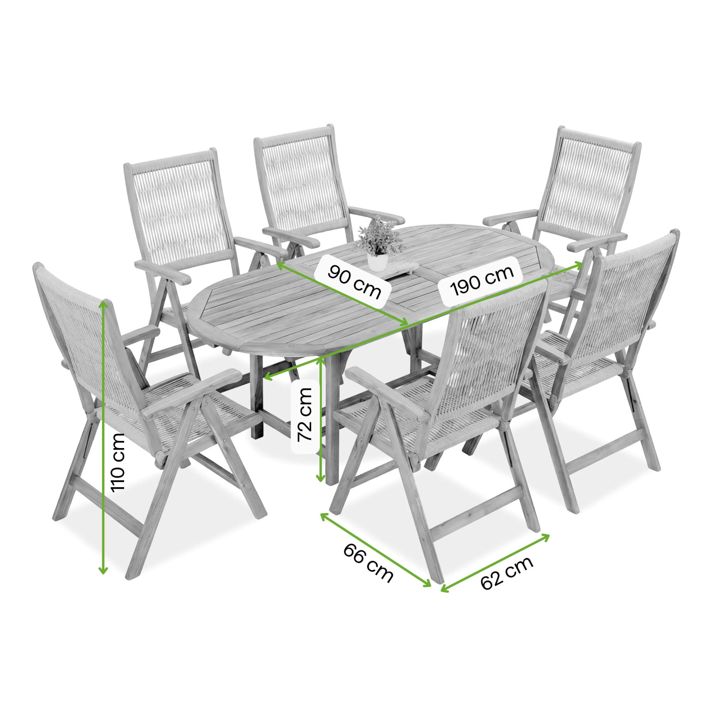 AKADIA ROPE DINING 190/6 ZESTAW ACACIA WOOD