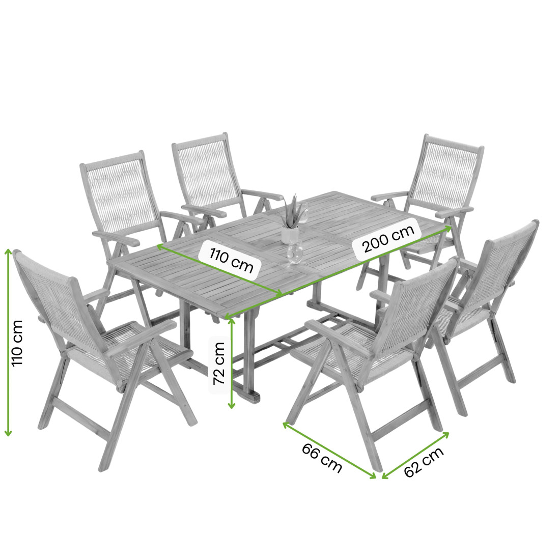 AKADIA ROPE DINING 200/6 ZESTAW ACACIA WOOD
