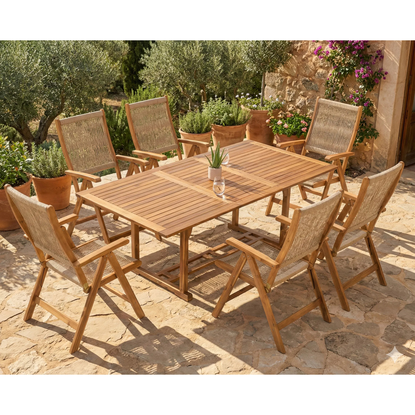 AKADIA ROPE DINING 200/6 ZESTAW ACACIA WOOD