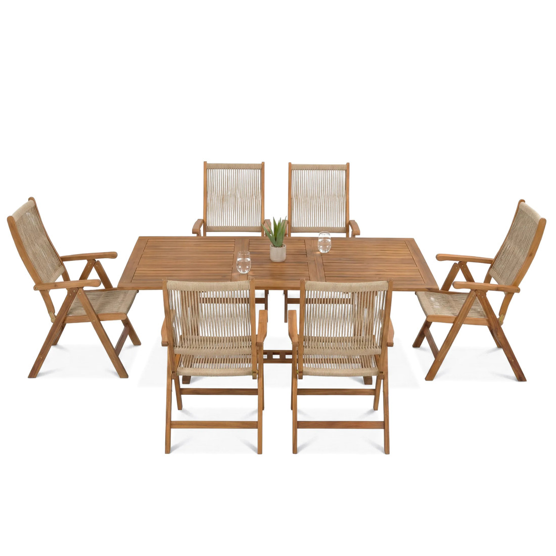 AKADIA ROPE DINING 200/6 ZESTAW ACACIA WOOD