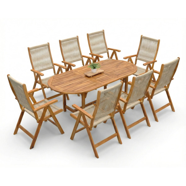 AKADIA ROPE DINING 190/8 ZESTAW ACACIA WOOD