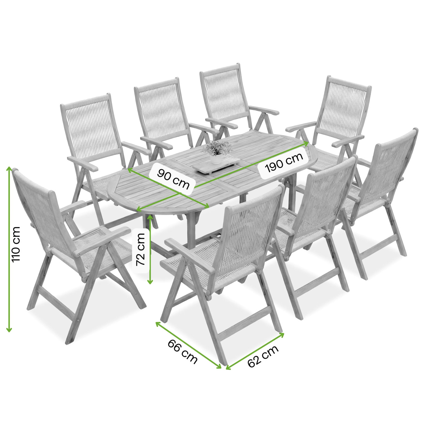 AKADIA ROPE DINING 190/8 ZESTAW ACACIA WOOD