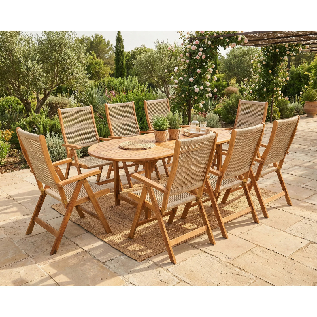 AKADIA ROPE DINING 190/8 ZESTAW ACACIA WOOD