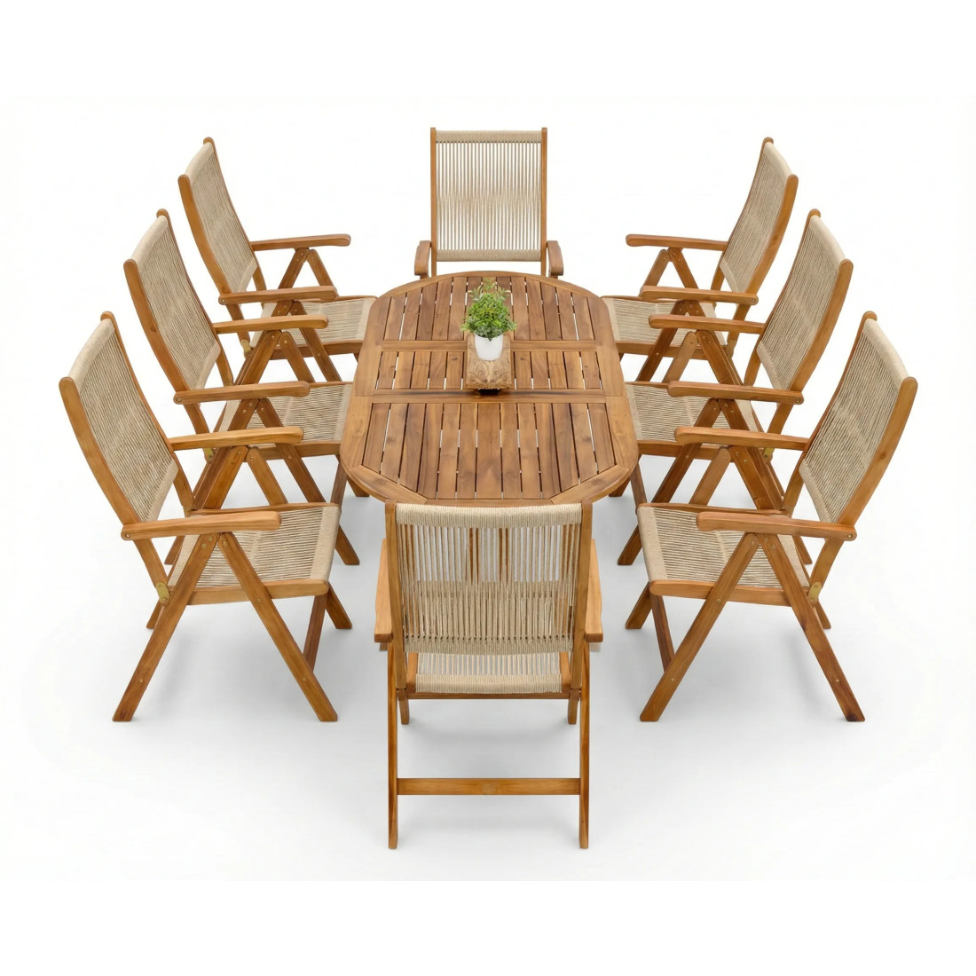 AKADIA ROPE DINING 190/8 ZESTAW ACACIA WOOD