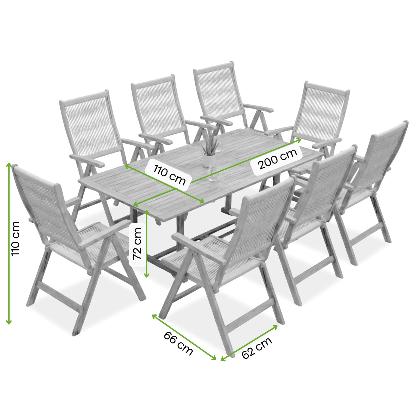 AKADIA ROPE DINING 200/8 ZESTAW ACACIA WOOD