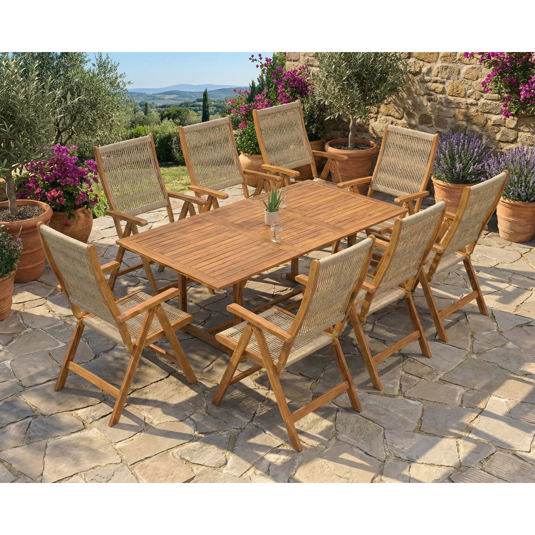 AKADIA ROPE DINING 200/8 ZESTAW ACACIA WOOD