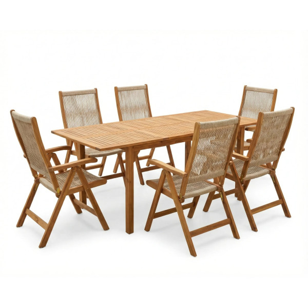 AKADIA ROPE DINING 210/6 ZESTAW ACACIA WOOD