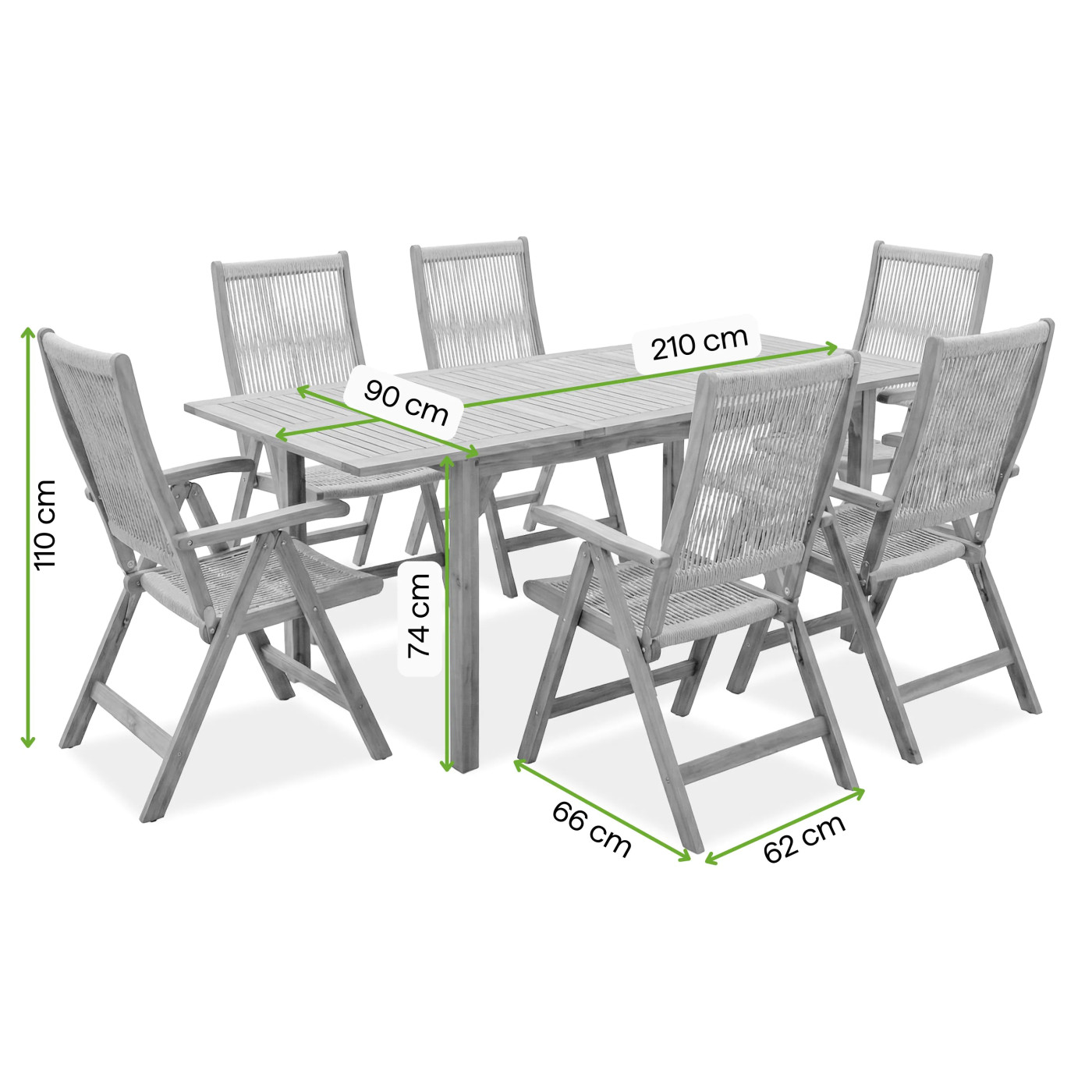 AKADIA ROPE DINING 210/6 ZESTAW ACACIA WOOD