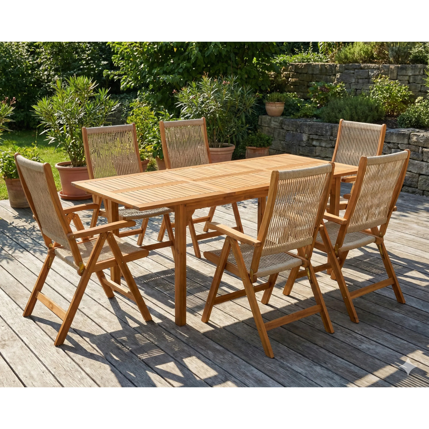AKADIA ROPE DINING 210/6 ZESTAW ACACIA WOOD