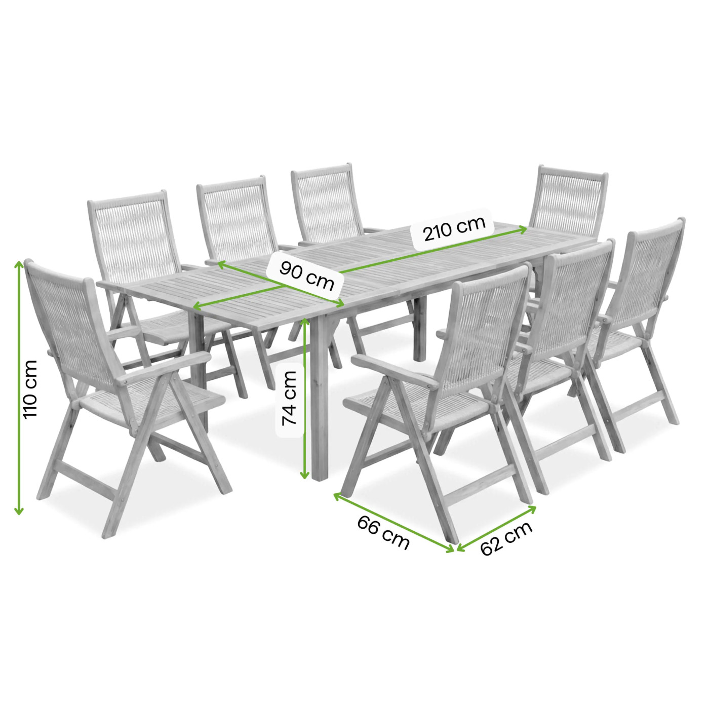 AKADIA ROPE DINING 210/8 ZESTAW ACACIA WOOD