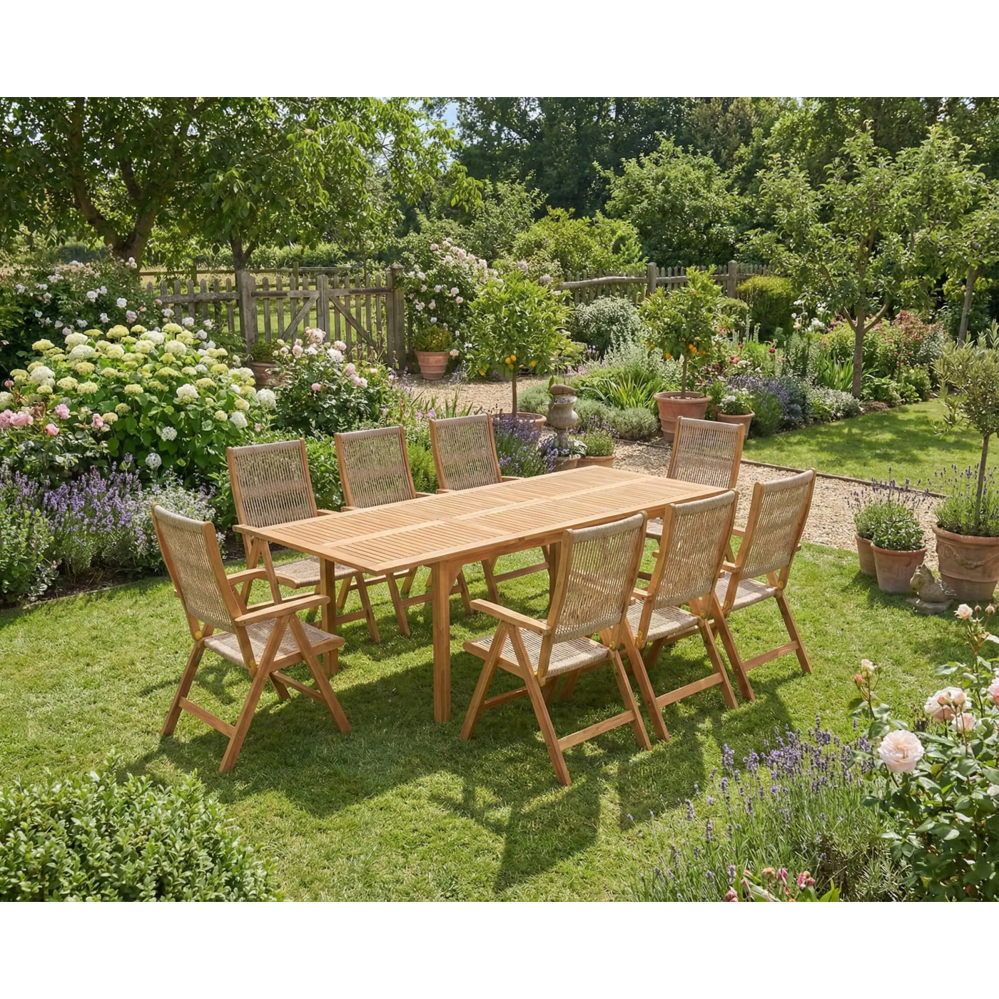 AKADIA ROPE DINING 210/8 ZESTAW ACACIA WOOD