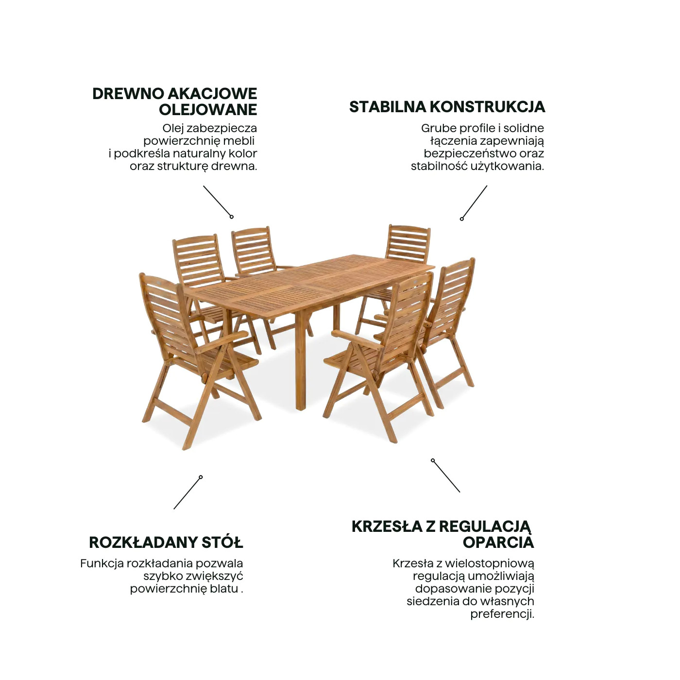 AKADIA DINING 210/6 ZESTAW ACACIA WOOD