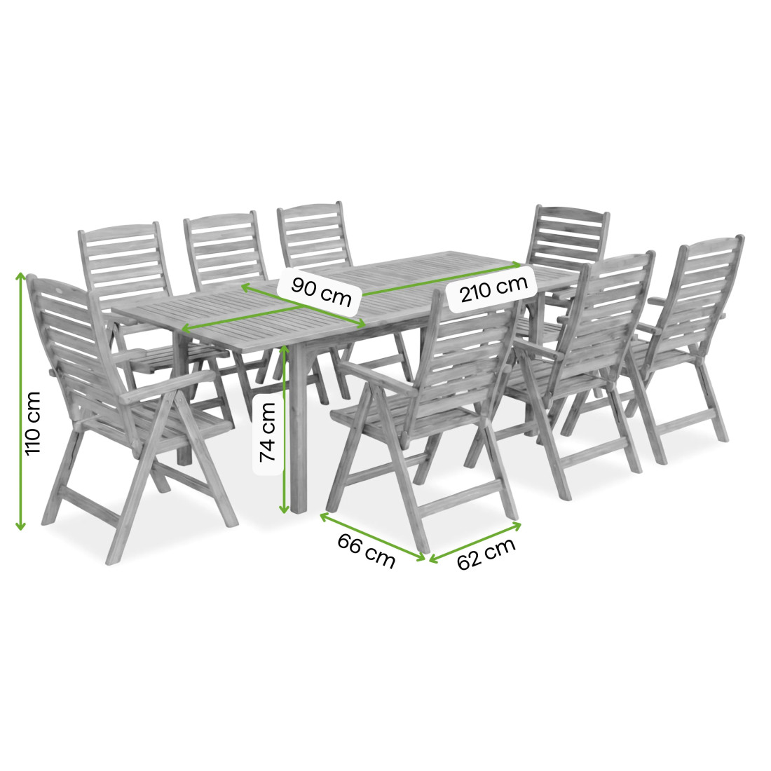 AKADIA DINING 210/8 ACACIA WOOD SET