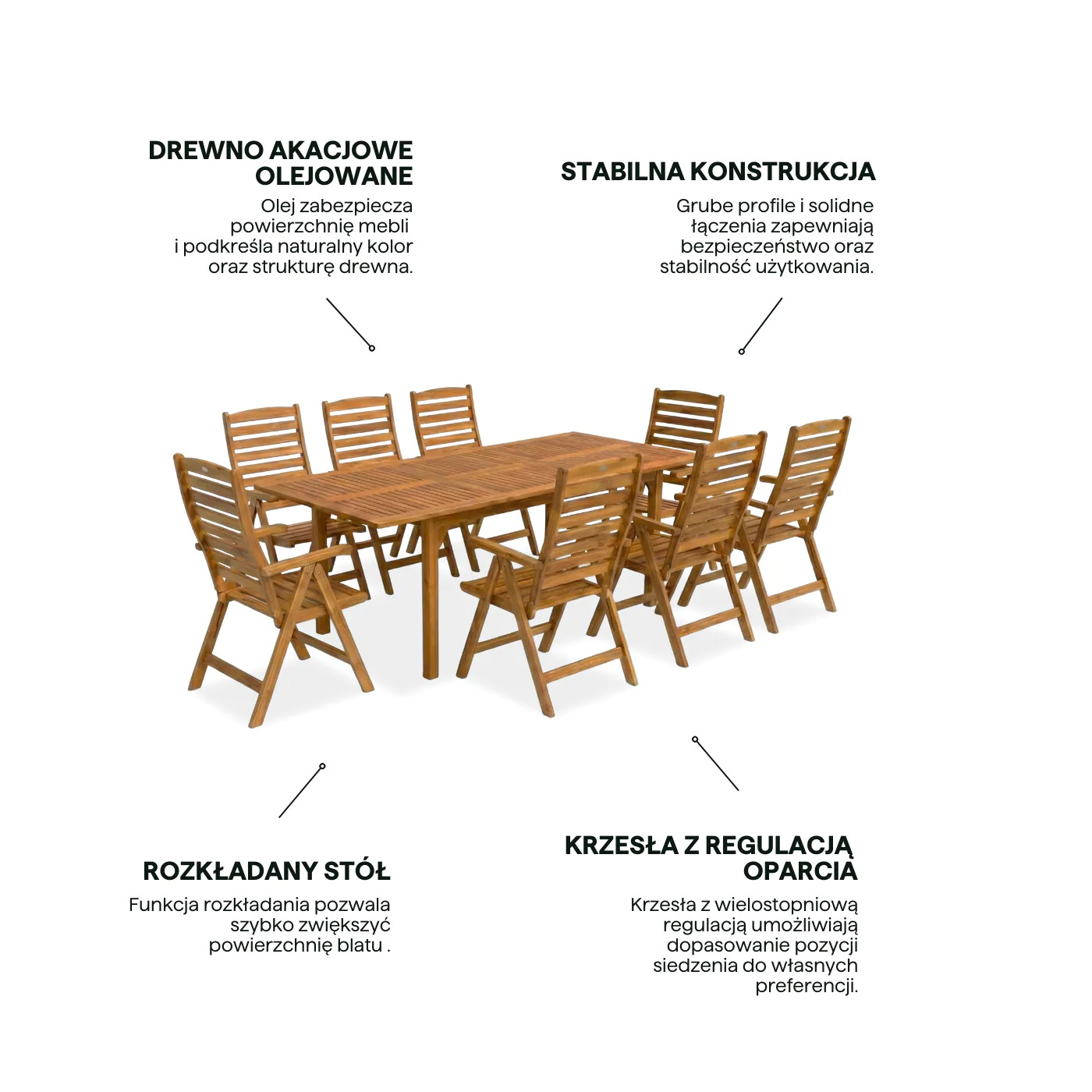 AKADIA DINING 210/8 ACACIA WOOD SET