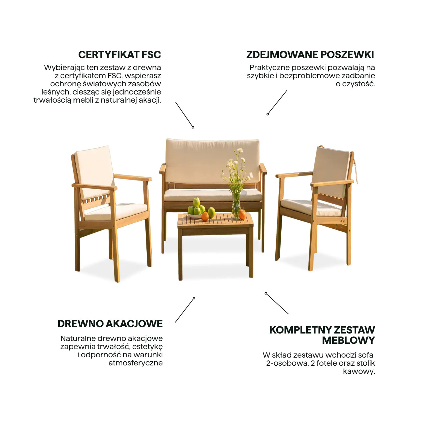 VIKA CAFFE ZESTAW ACACIA WOOD