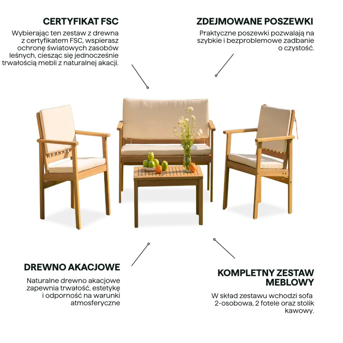 VIKA CAFFE ZESTAW ACACIA WOOD