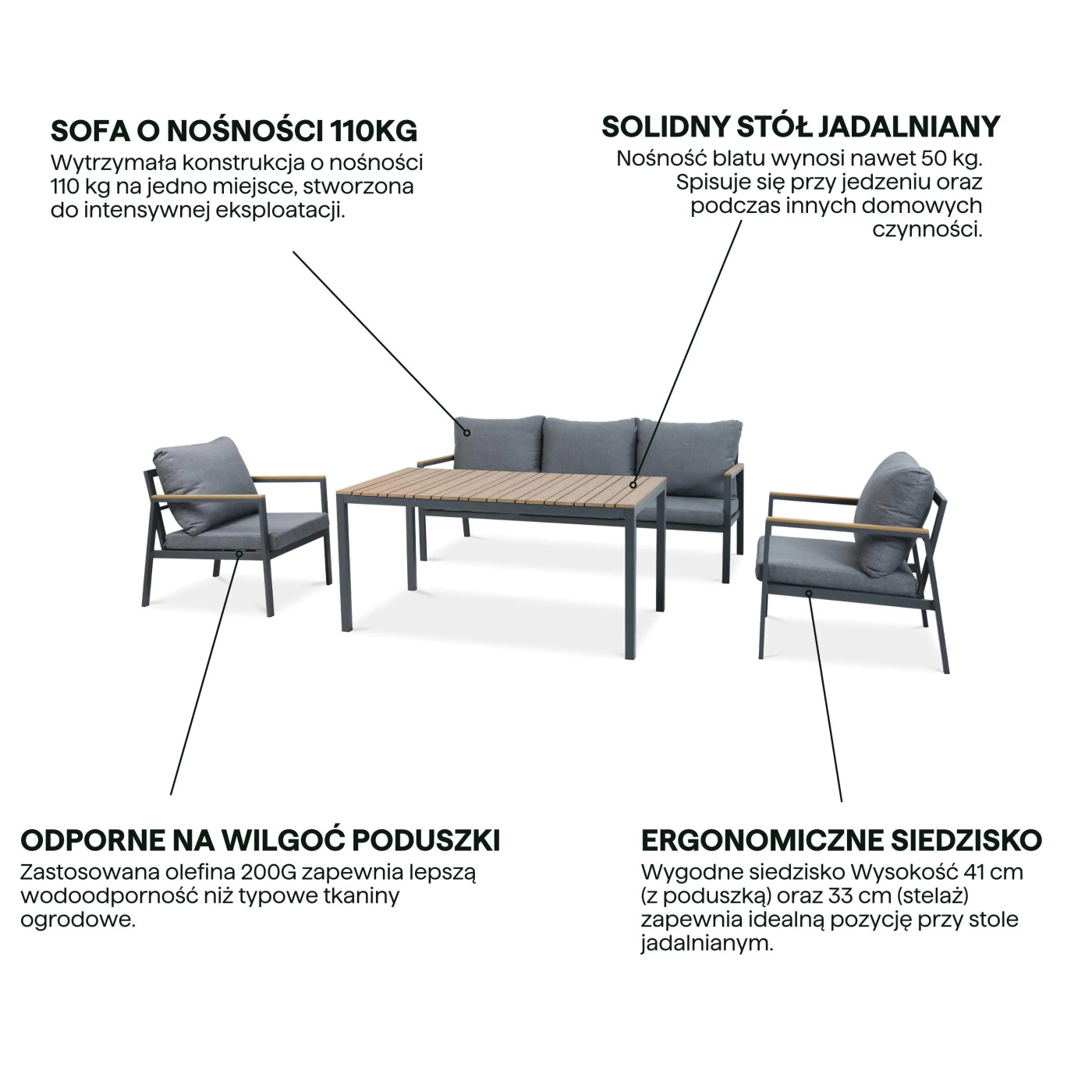 EDISON DINING SET DARK GREY