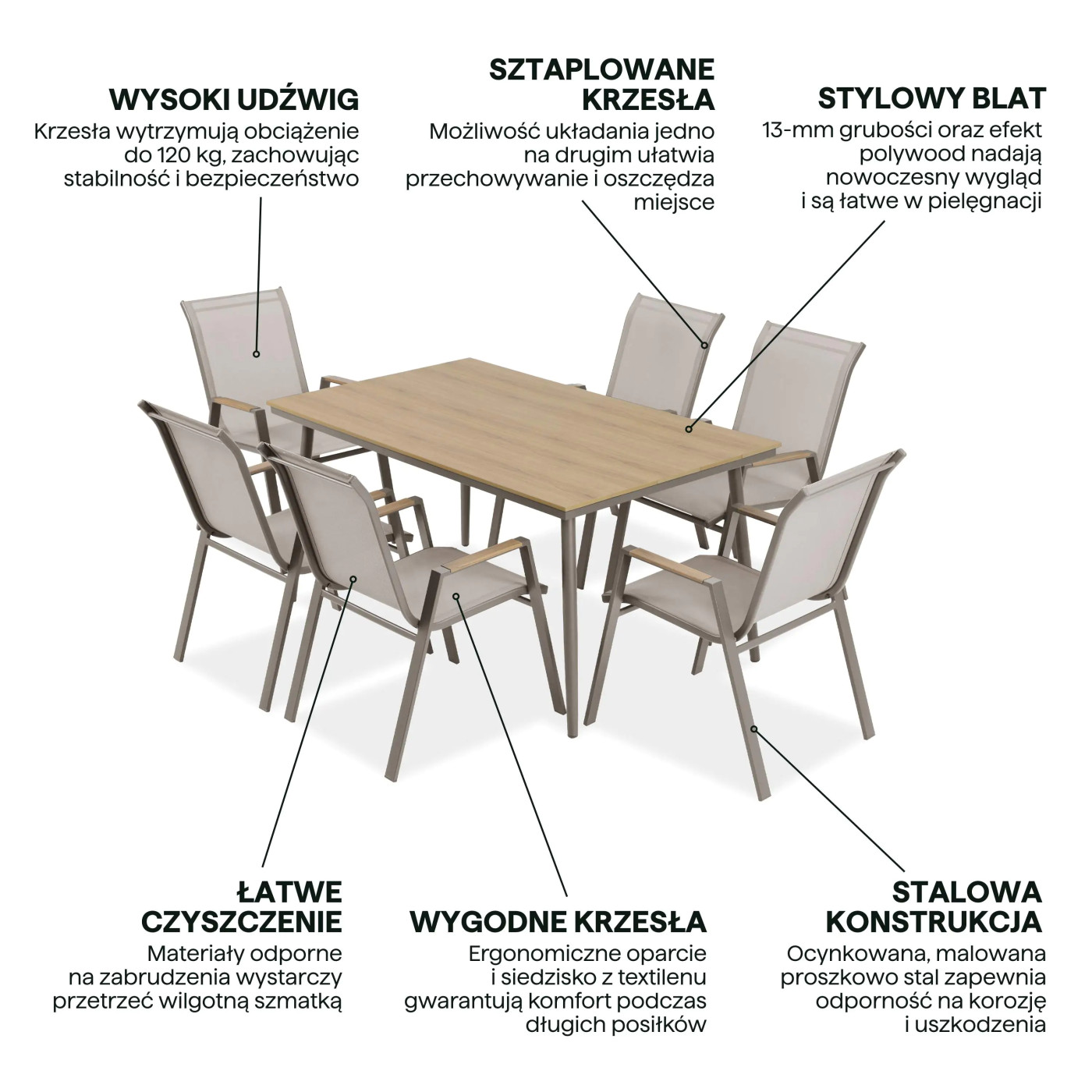 NOVA DINING 6+1 ZESTAW TAUPE