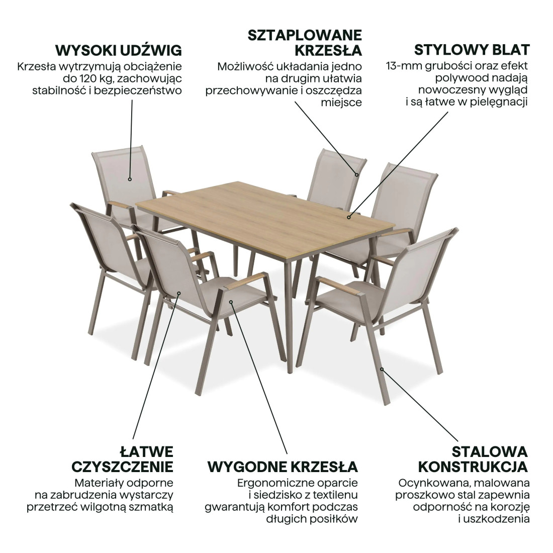 NOVA DINING 6+1 ZESTAW TAUPE